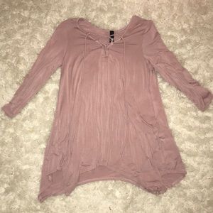 Mauve pink mid sleeve lace up at top shirt